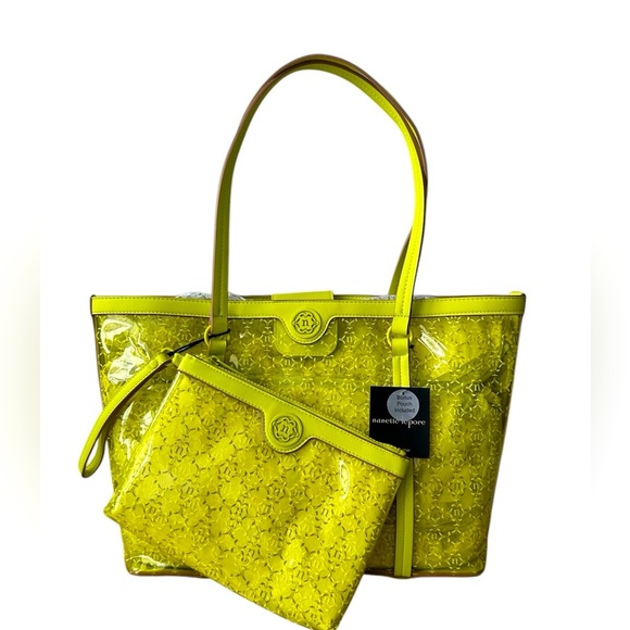 Nanette Lepore Handbags - Nanette Lepore NWT Clear Lime Green vegan leather tote and wristlet